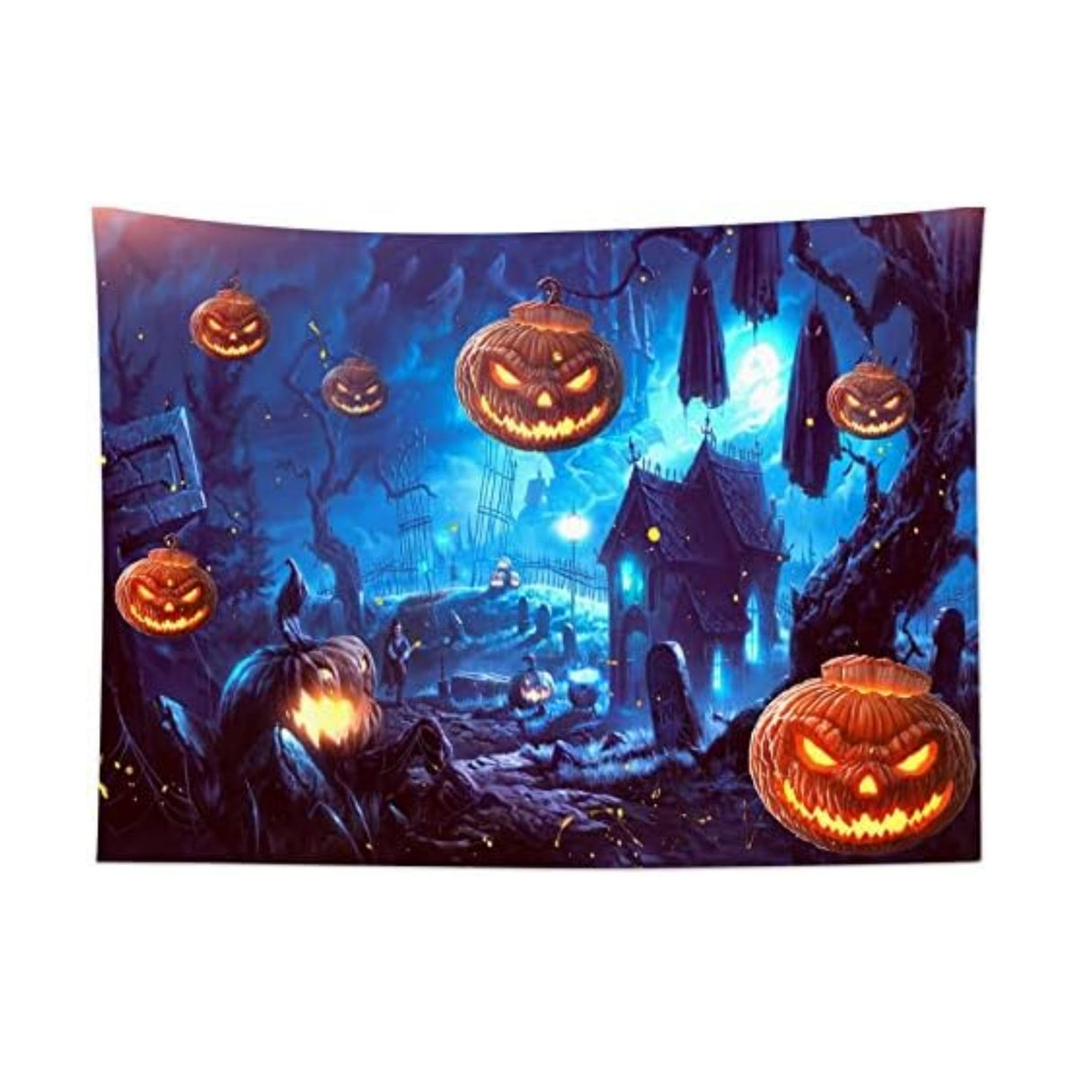 HVEST Halloween Tapestry Terror Pumpkin Jack-O-Lantern Wall Decor Night Spooky Jungle Tapestry Hunted House Picture Wall Art for Bedroom Home Dorm Halloween Decor 60Wx40H inches