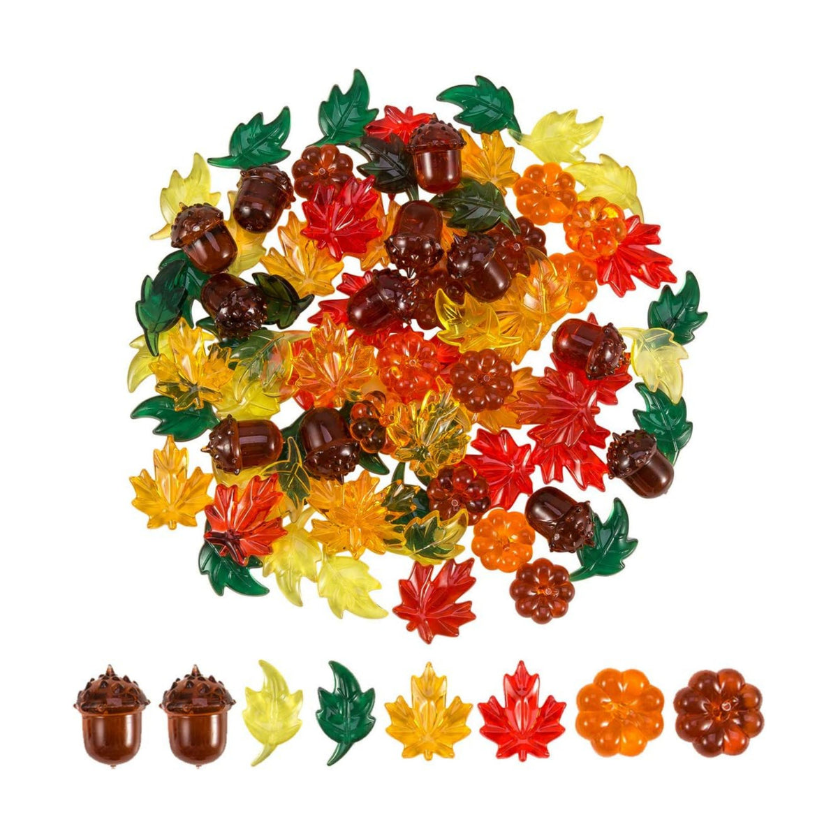 84 Pcs Acrylic Leaves Mini Pumpkin Maple Leaves Acorns Crystals, 5 Colors