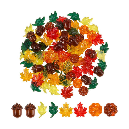 84 Pcs Acrylic Leaves Mini Pumpkin Maple Leaves Acorns Crystals, 5 Colors