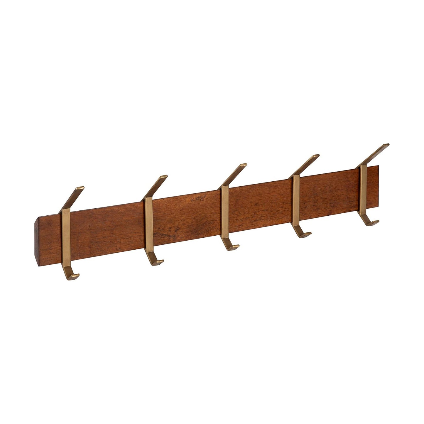 Kate and Laurel Rossmore Modern 5 Hook Shelf, Walnut and Gold, Mid-Century Coat Rack