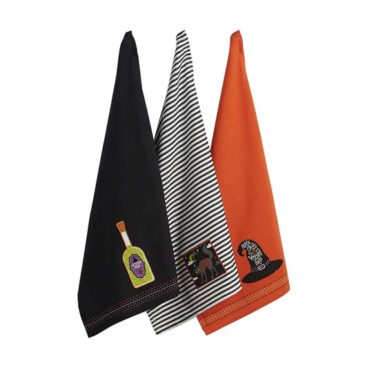 DII Happy Halloween Dishtowel Collection Embellished Cotton Kitchen Hand Towel Set, 18x28, Bewitched Potion, 3 Count