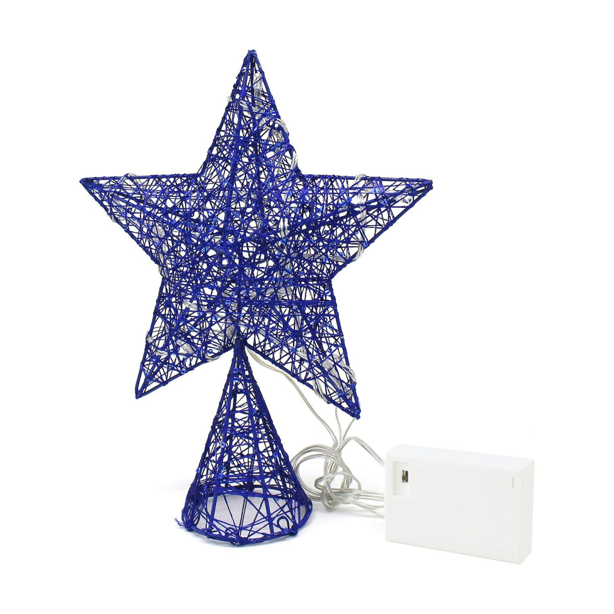 CVHOMEDECO. Blue Tree Top Star with Warm White LED Lights and Timer for Christmas Ornaments and Holiday Seasonal Décor, 8 x 10 Inch