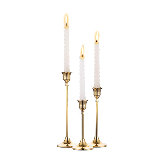 Candlestick Holders Taper Candle Holders, Set of 3 Candle Stick Holders Set, Brass Gold Candlestick Holder Set, Vintage Modern Decorative Centerpiece for Table Mantel Wedding Housewarming Gift