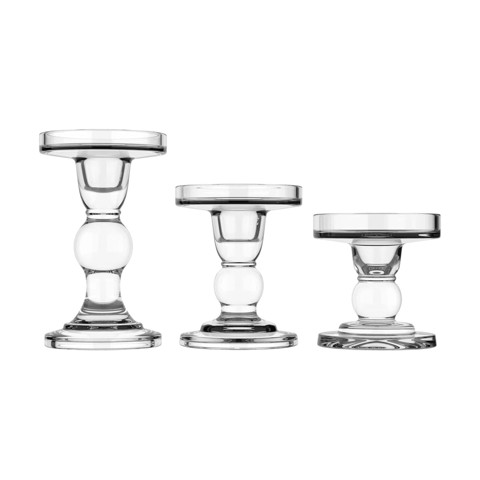 Lewondr Glass Candle Holders, Pillar Candle Holder, 3 Pcs, Crystal Clear | 5.5" 4.5" 3.5" Height, Glass Candlestick