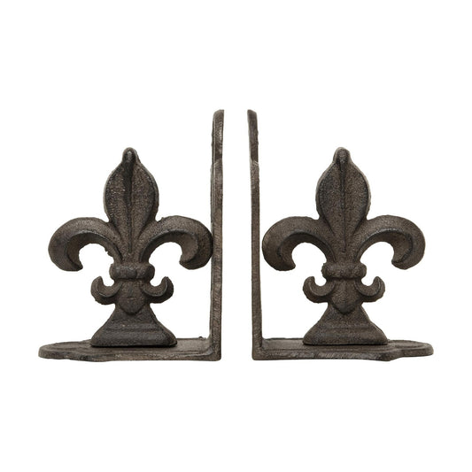 Decorative Metal Fleur de Lis Bookends / Bronze / Set of 2
