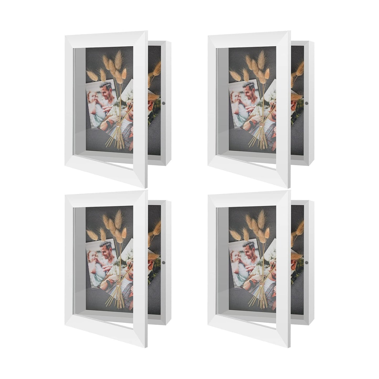 Golden State Art 4 Pack 8x10.5 White Shadow Box Frame 2-inch Depth | 6 Pins Included*4, Letter Stickers, 3D Picture
