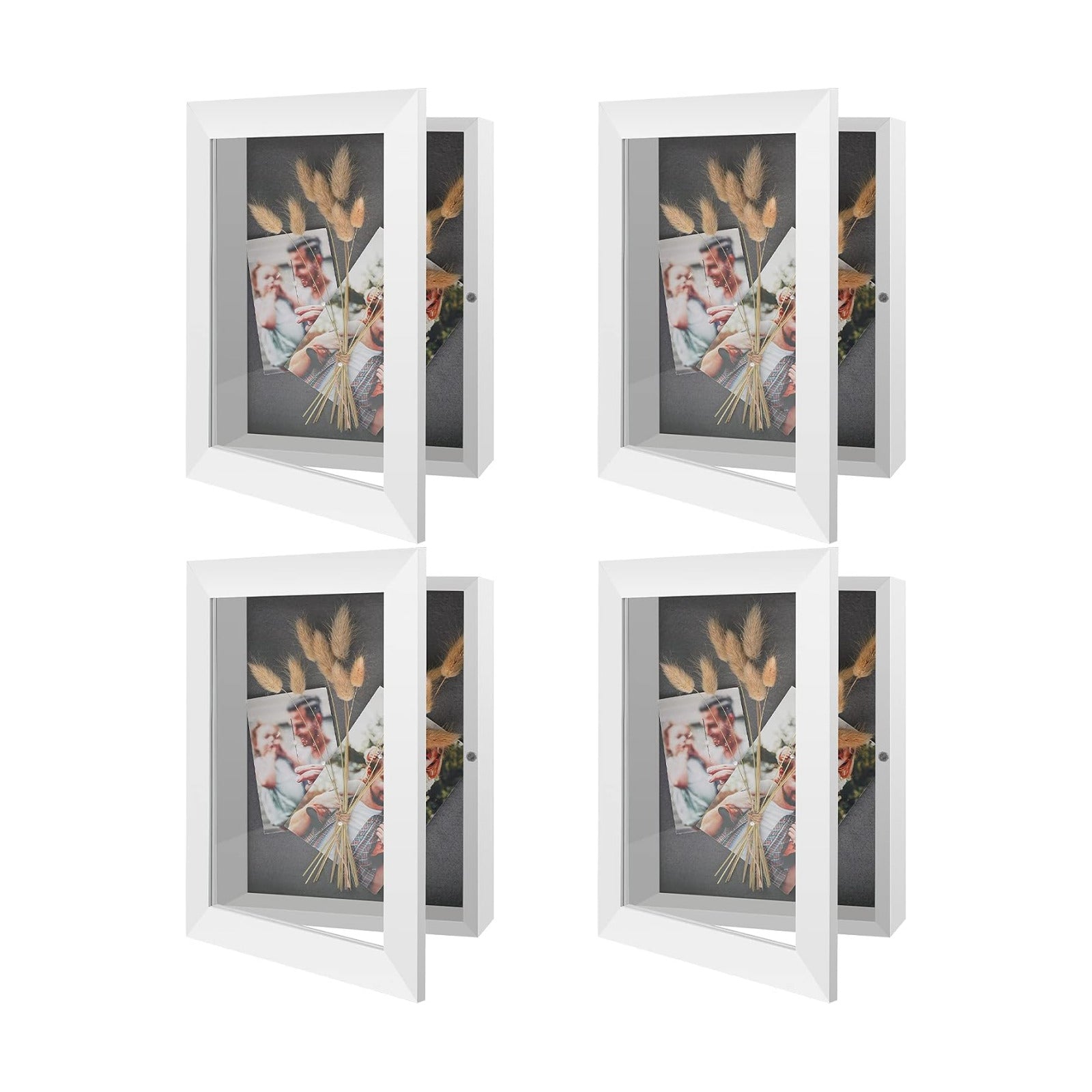 Golden State Art 4 Pack 8x10.5 White Shadow Box Frame 2-inch Depth | 6 Pins Included*4, Letter Stickers, 3D Picture