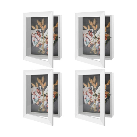 Golden State Art 4 Pack 8x10.5 White Shadow Box Frame 2-inch Depth | 6 Pins Included*4, Letter Stickers, 3D Picture