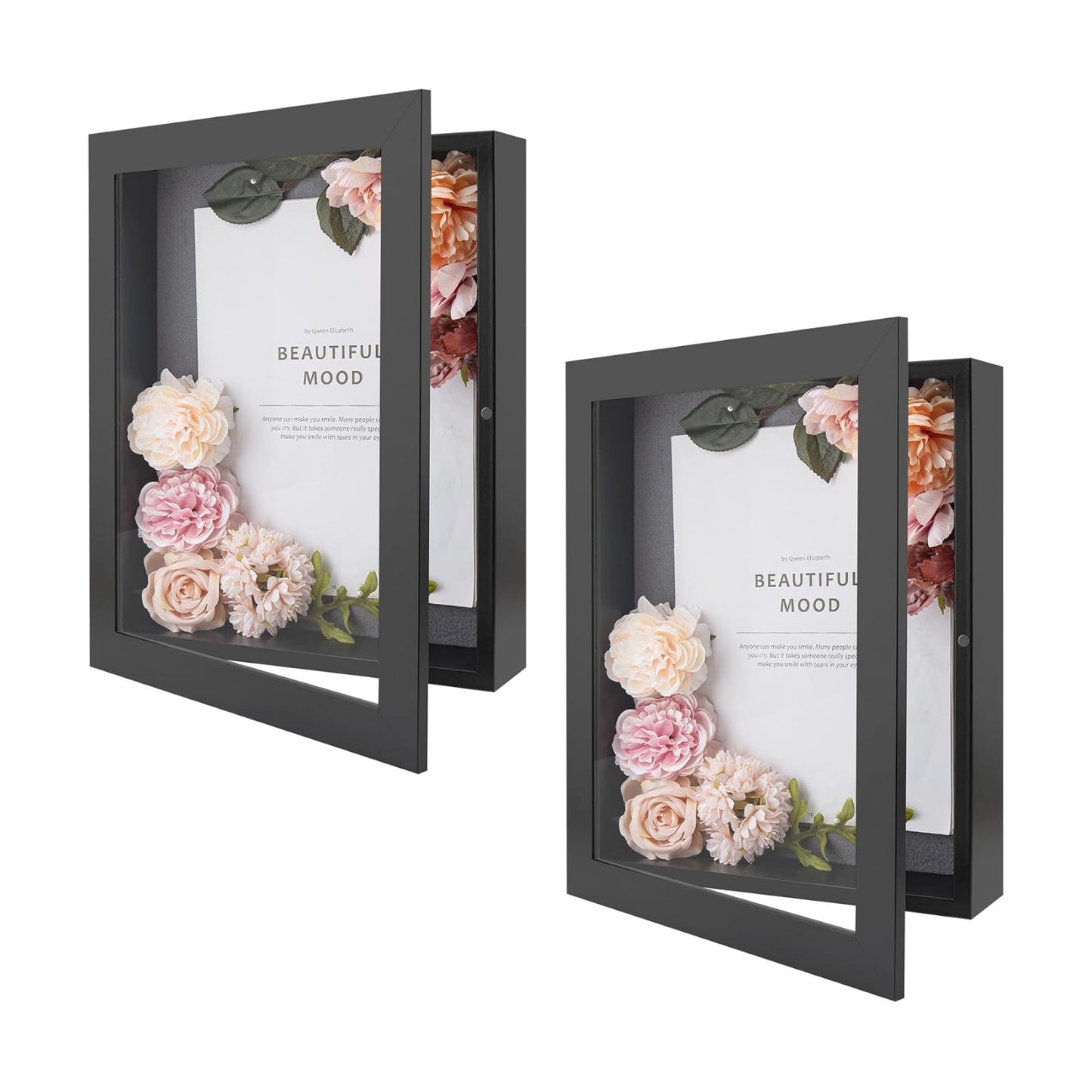 Golden State Art 2 Pack 11x14 Black Shadow Box Frame 2-inch Depth | 6 Pins Included*2, Letter Stickers, 3D Picture