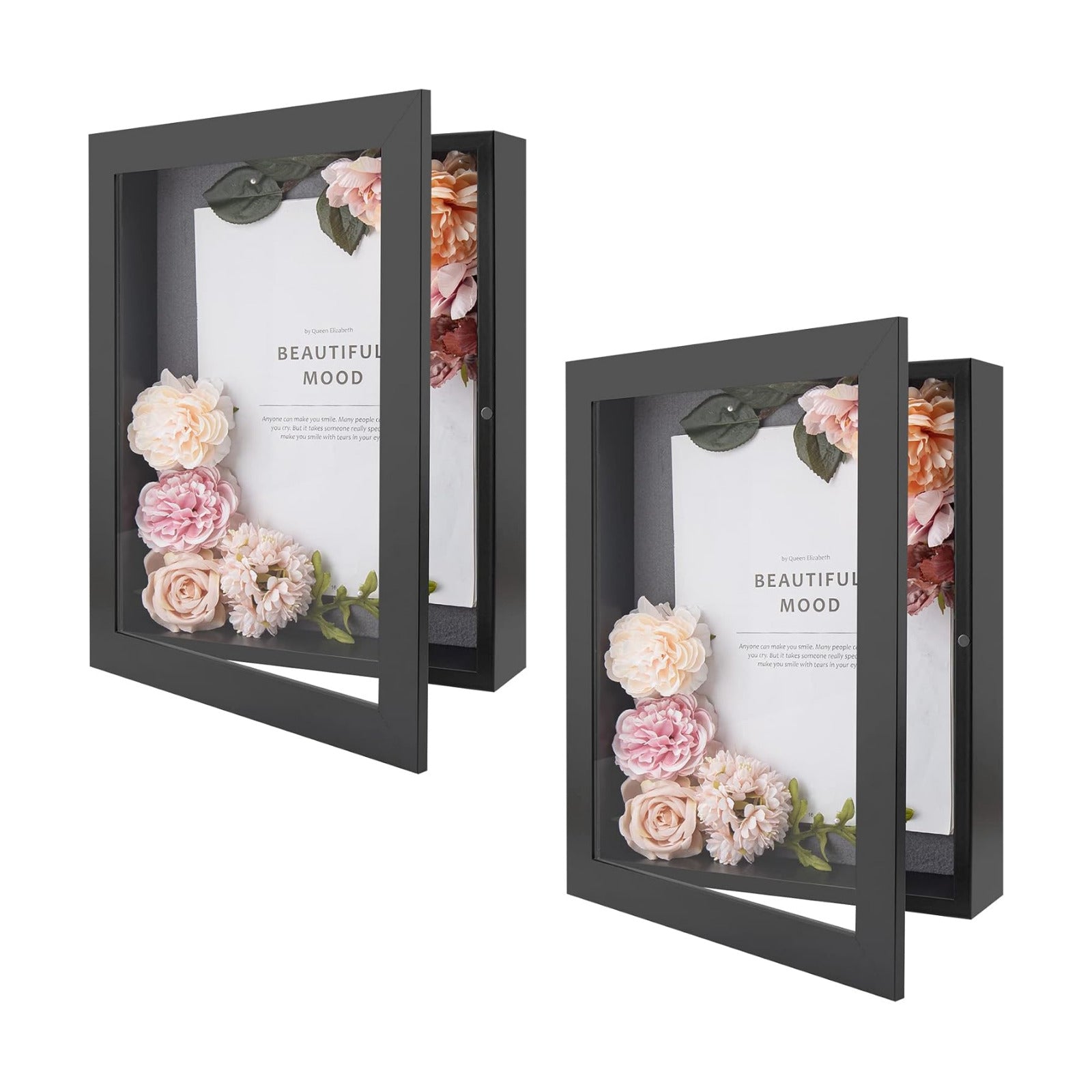 Golden State Art 2 Pack 11x14 Black Shadow Box Frame 2-inch Depth | 6 Pins Included*2, Letter Stickers, 3D Picture