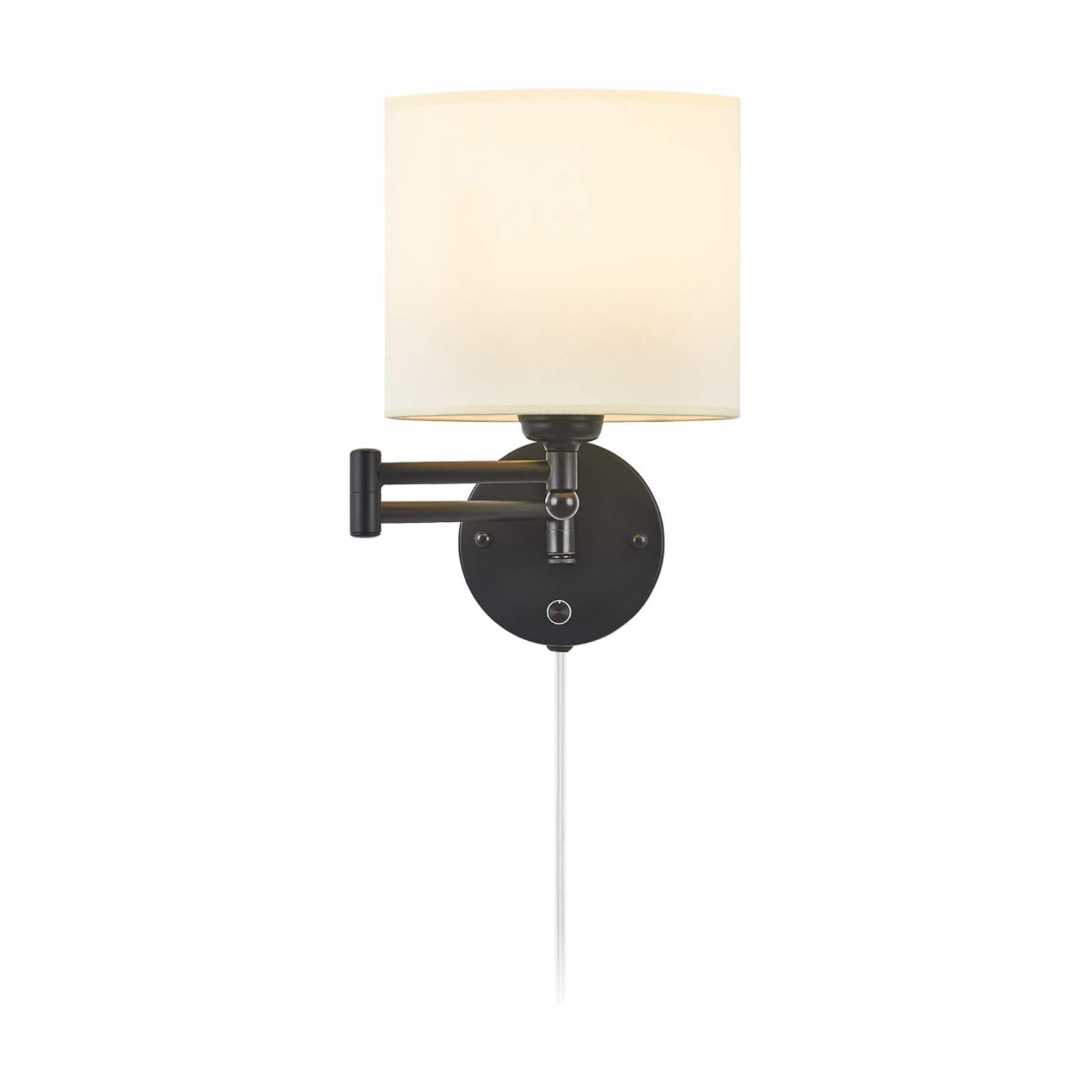 Swing Arm Wall Sconce 7" Shade Width Plug in Wall Mount Opaque Ivory Linen Shade 40W 2-Way Installation(1 Light)