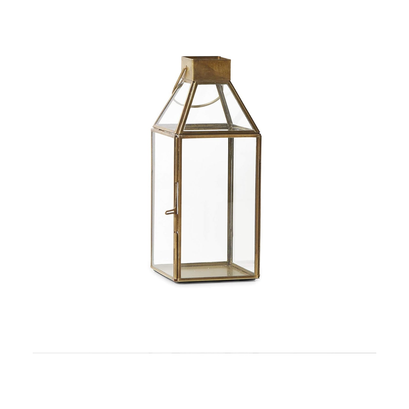 Serene Spaces Living Small Square Gold Lantern – 10" Tall Decorative Gold Lantern for Candles, Ideal for Weddings and