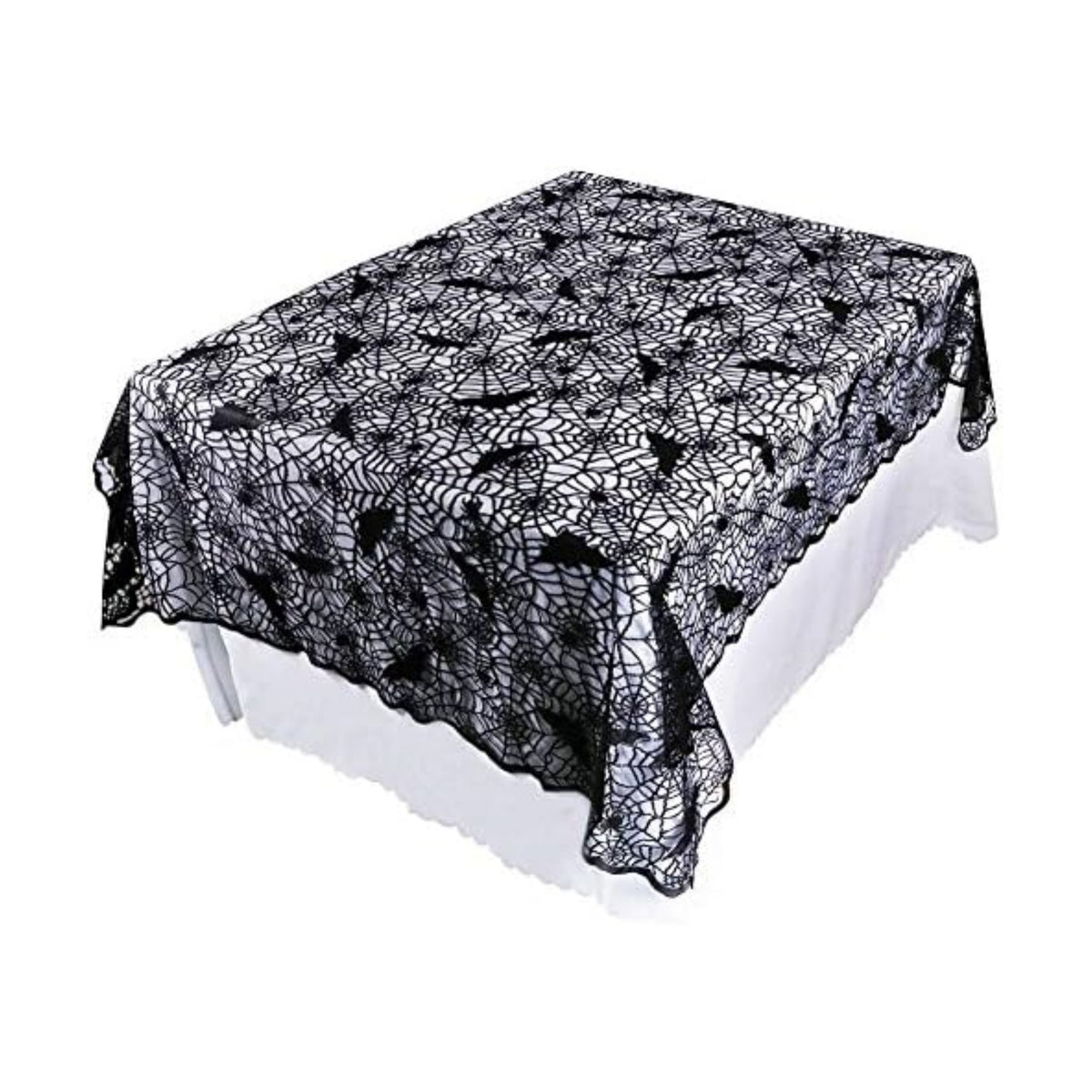 Rectangular Halloween Tablecloth Bat Spider Web Lace Table Cloth, 60" x 84"