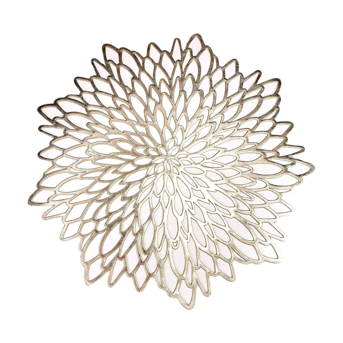 Snowkingdom 6 Pack Gold Placemats Metallic Pressed Vinyl Round Leaf Plastic Dinning Table Place Mats Fancy Decorative for Wedding Christmas Thanksgiving Holiday Spring Outdoor