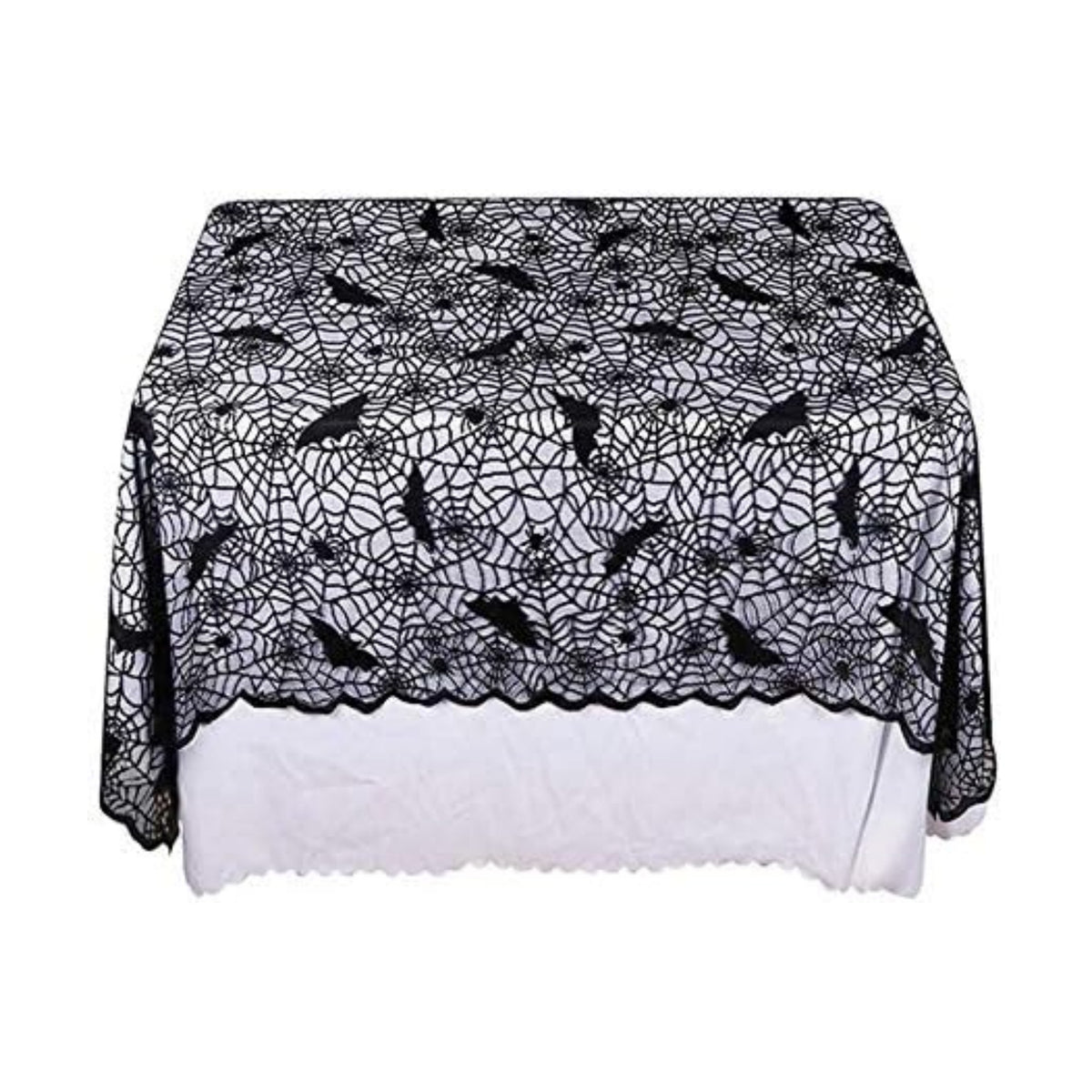 Halloween Tablecloth Rectangular 52" x 70" Cobweb Table Cloth, Black Lace