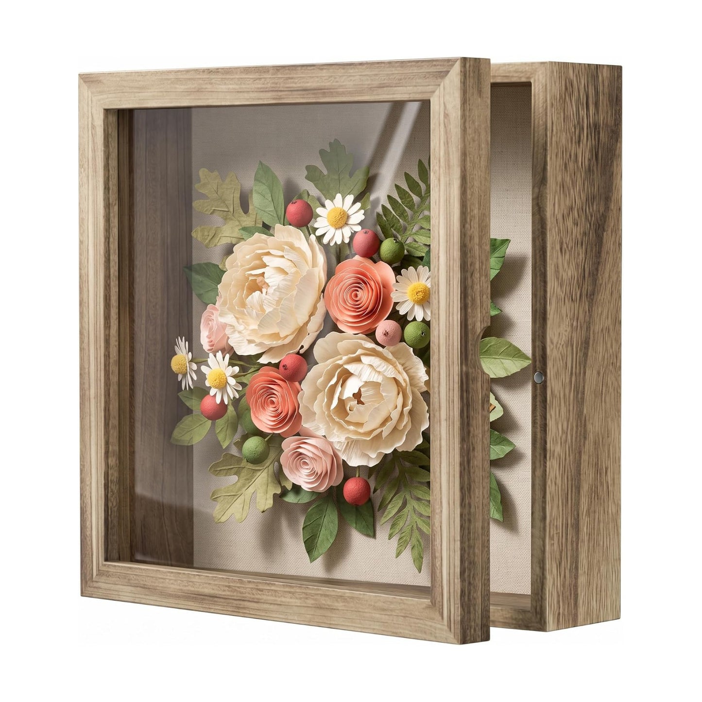 Love-KANKEI Deep Shadow Box Frame 11x11,Solid Wood Frame,Carbonized Black | Front-Opening Glass Magnetic Door,Linen