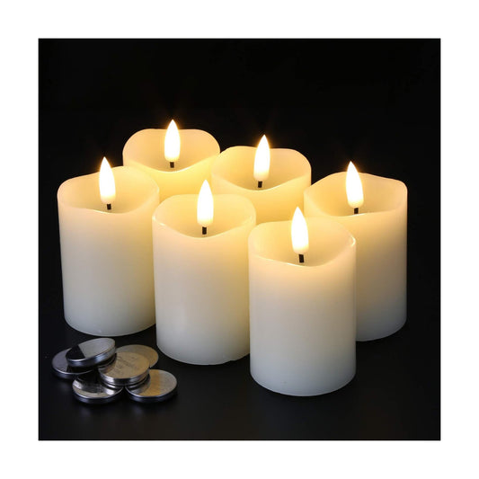 Ivory Flameless Votive Candles with Timer Batteries Set of 6 | 2x3 in Small LED Pillar Candles, Halloween Fall Candles