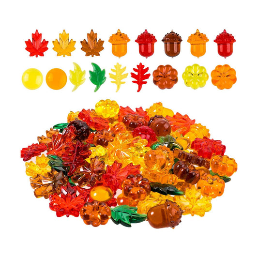 Whaline 220 Pcs Acrylic Fall Decorations, Mini Fall Leaves Pumpkin Marbles Pine Cones Autumn Table Scatter Vase Filler for Fall, Autumn and Thanksgiving Decor, Preschool Counting