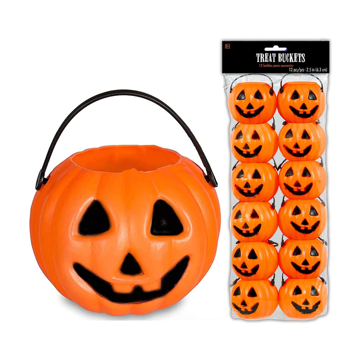 4E's Novelty 24 Pack Mini Pumpkin Trick or Treat Buckets Bulk Halloween Candy Holders Container for Kids, Halloween Goodie Bags Fillers Party Favor Toys