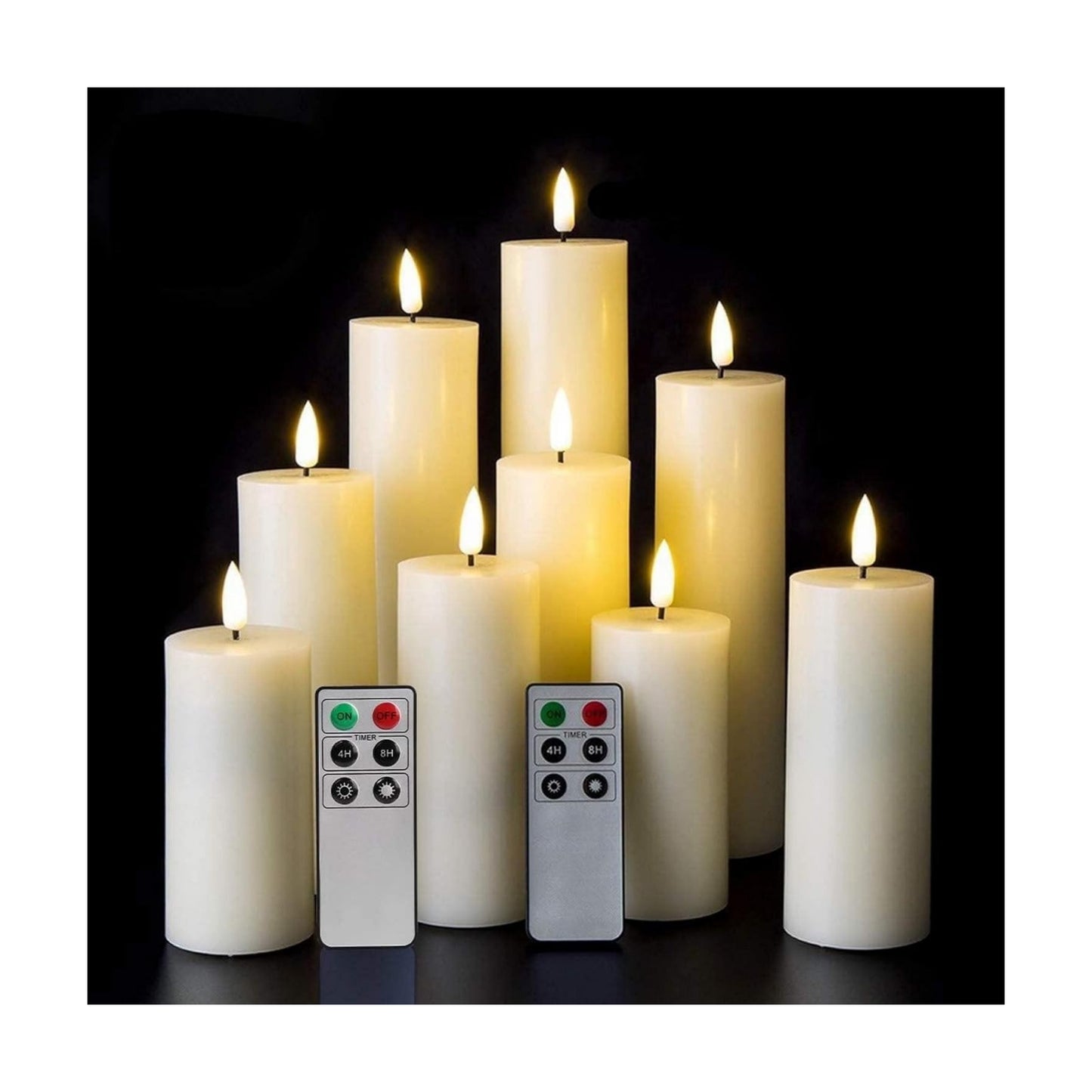 Ivory Tall Flameless LED Pillar Candles with Remote Set of 9 | 2 AA Battery Operated, Fireplace Candles Wedding Home