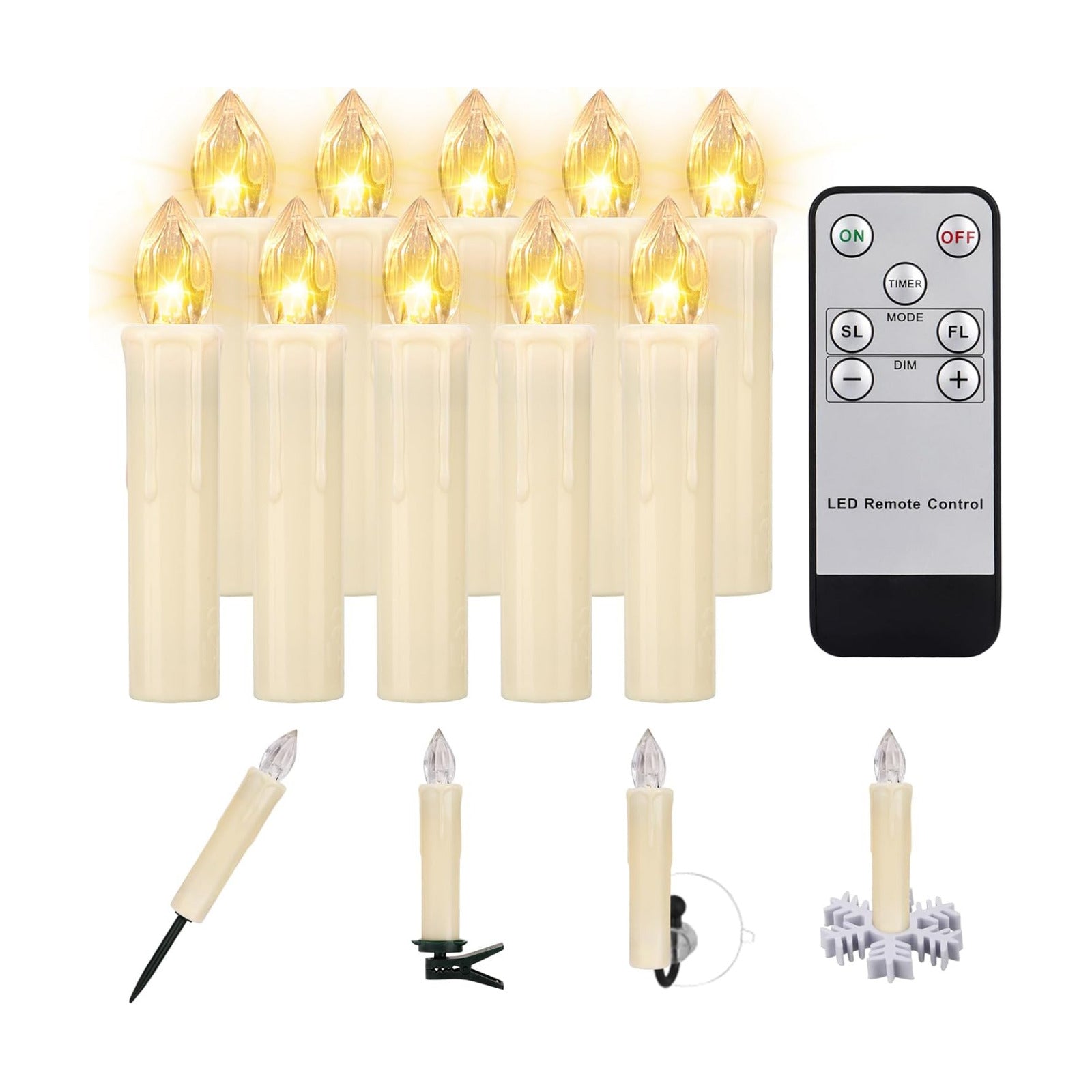 10 PCS LED Window Flameless Taper Candle, Battery Operated Christmas Tree Candle Lights with Remote Timer, Flickering