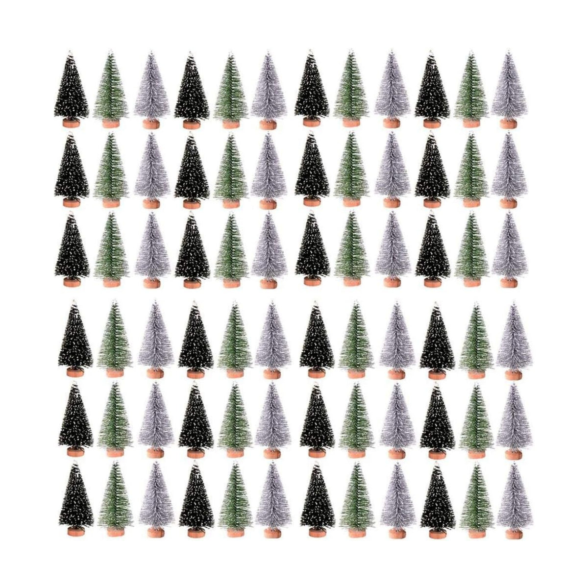 60 Pcs Mini Christmas Trees DIY Xmas Bottle Brush Trees Miniature Sisal Snow Frost Fir Small Artificial Trees Tabletop Trees with Wooden Bases Micro Scenery Landscape Trees for Christmas Party Decor