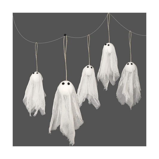 Decor365 Small Hanging Ghosts with White Creep Cloth and Black Eyes Summerween Party Decorations Classroom Living Room Outdoor Halloween Decorations Spooky Scary Ghost To Hang from Trees (Pack Of 12)
