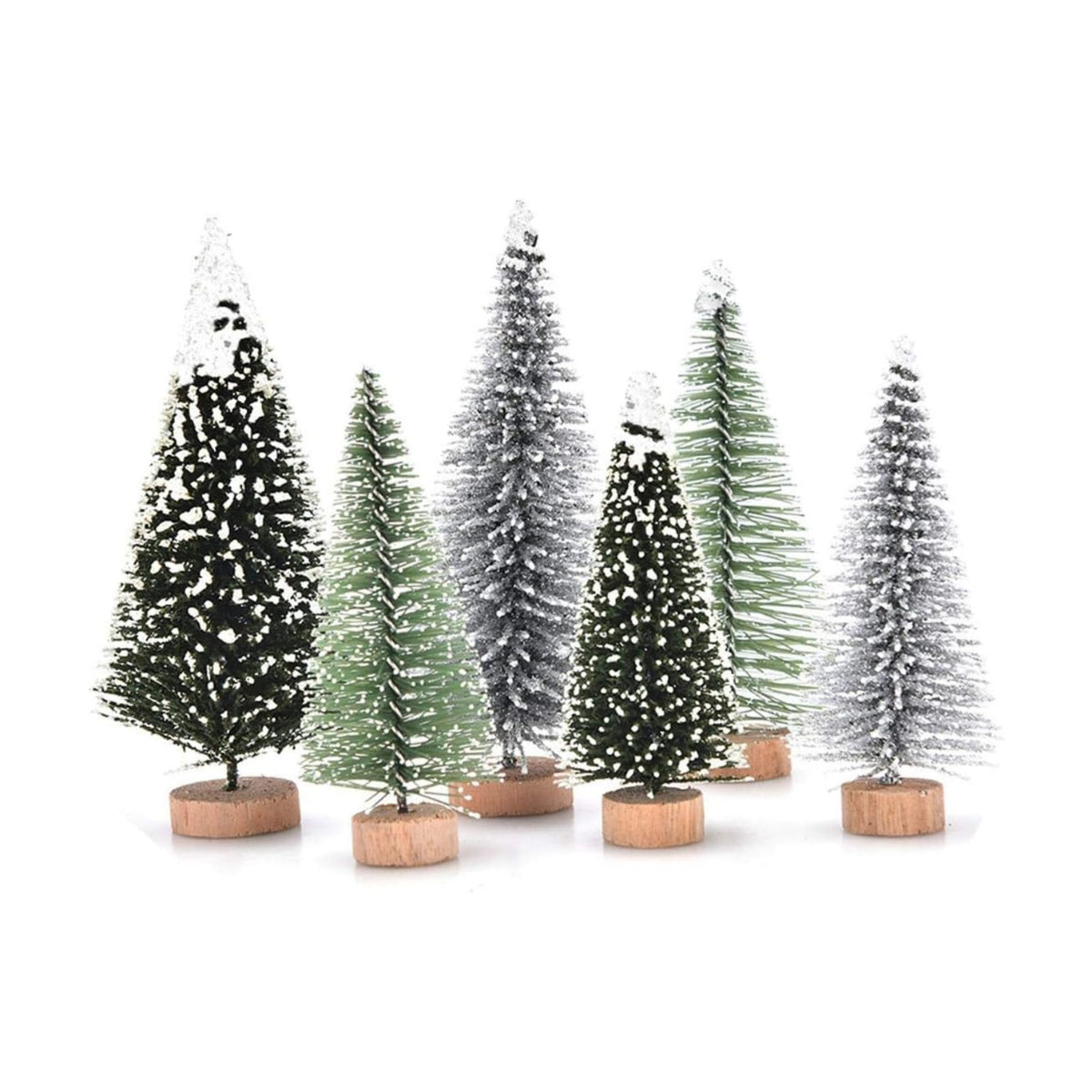 30 Pcs Mini Christmas Trees DIY Xmas Bottle Brush Trees Miniature Sisal Snow Frost Fir Small Artificial Trees Tabletop Trees with Wooden Bases Micro Scenery Landscape Trees for Christmas Party Decor