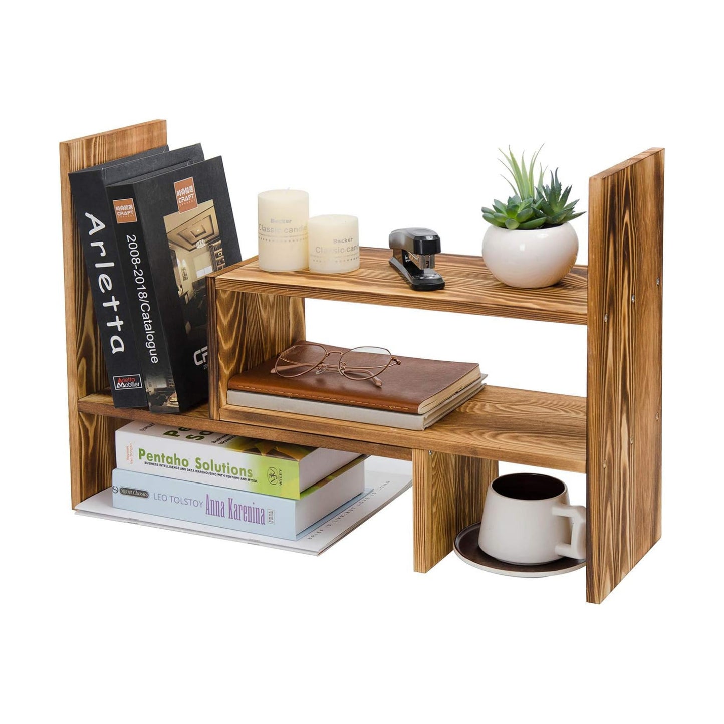 Adjustable Extendable Natural Wood Desktop Organizer Caddy Desk Organizer Countertop Shelf Bookcase Display Stand Rack