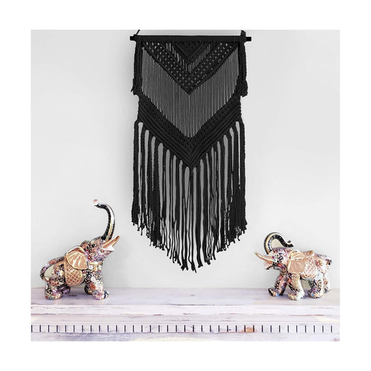 Boho Macrame Woven Wall Hanging / Black / 16 x 36