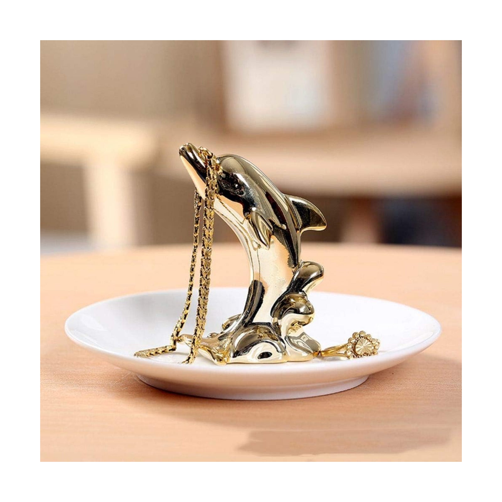 Ceramic Jewelry Dish Ring Holder Jewelry Tray Necklace Earrings Holder Display / Dolphin / Gold