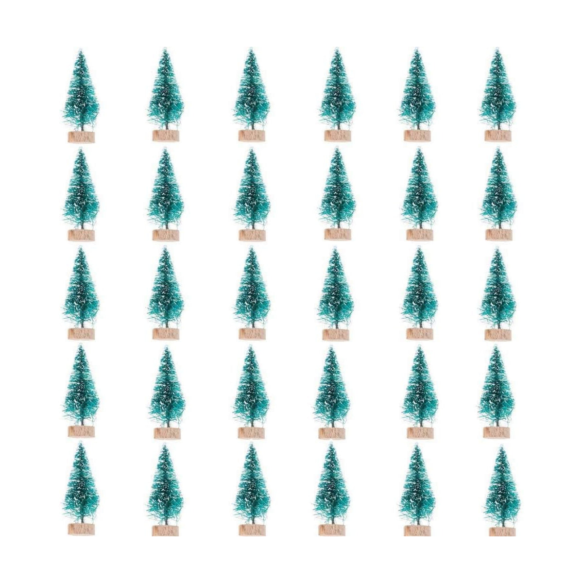 60 Pcs Mini Christmas Trees DIY Xmas Bottle Brush Miniature Sisal Snow Frost Fir Small Artificial Tabletop With Wooden Bases for Micro Scenery Landscape Christmas Party Decor