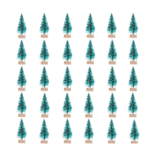 60 Pcs Mini Christmas Trees DIY Xmas Bottle Brush Miniature Sisal Snow Frost Fir Small Artificial Tabletop With Wooden Bases for Micro Scenery Landscape Christmas Party Decor