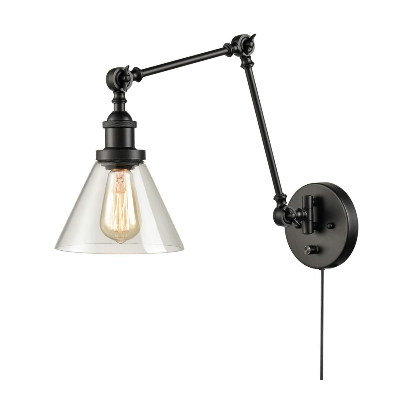 Industrial Swing Arm Plug in Wall Mounted Wall Sconce | Wall Lamp with On/Off Switch for Bedroom Living Room Hallway