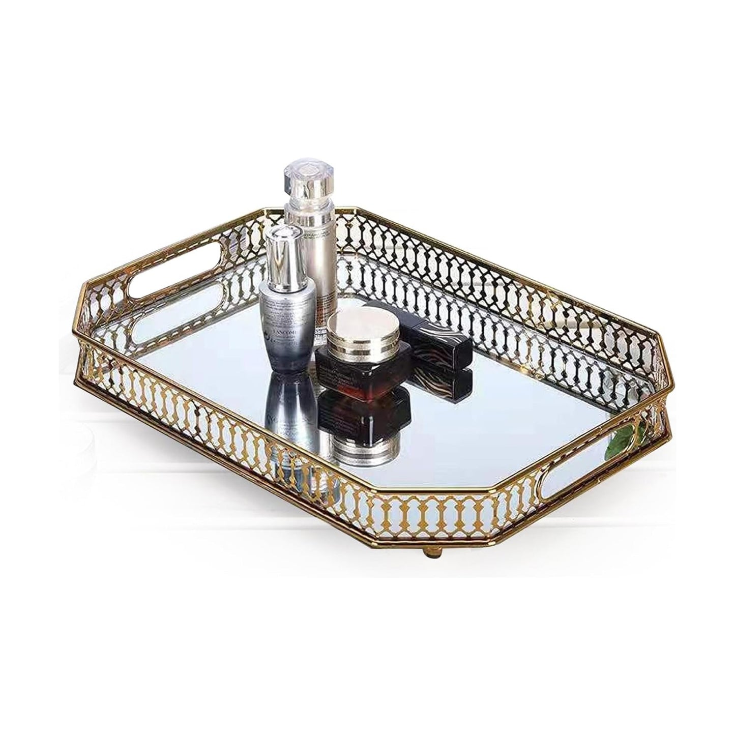 Vintage Gold Mirrored Vanity Tray / Dark Gold