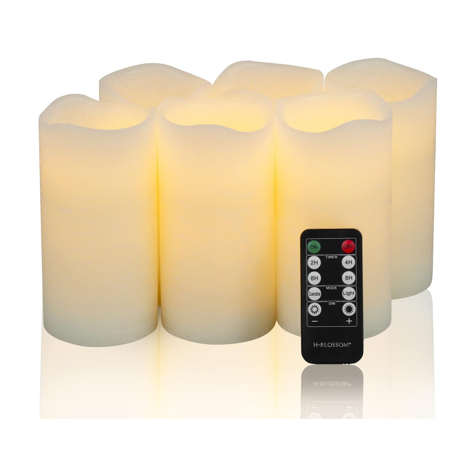 H-BLOSSOM Flameless Candles Battery Operated Real Wax Pillar LED Candles with 10 Key Remote Control Cycling 24 Hours