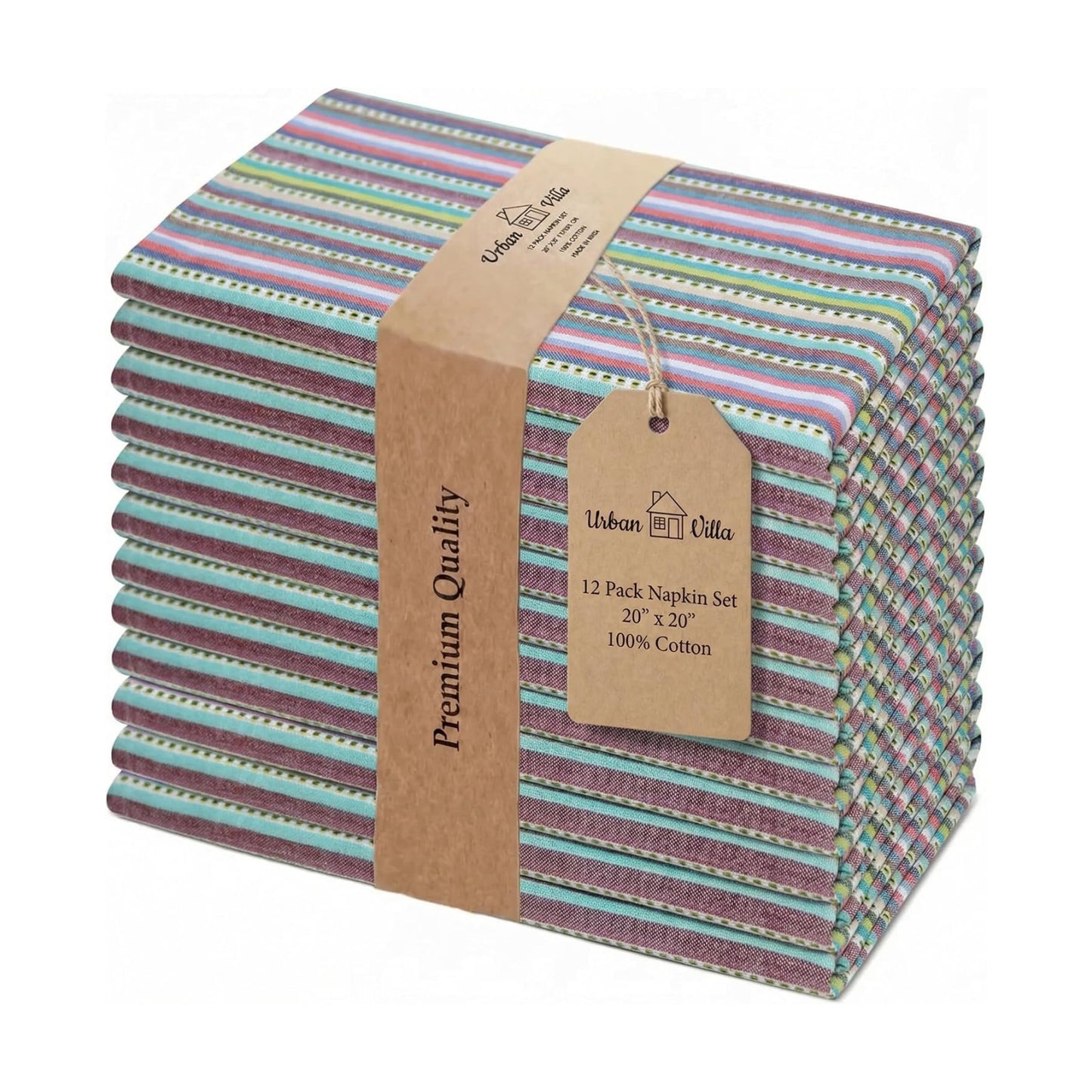 Urban Villa Cloth Napkins Cotton 20x20 (Set of 12) Multi Blue