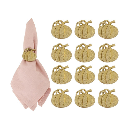 Alpha Living Home Pumpkin Napkin Rings, Antique Gold, Set of 12