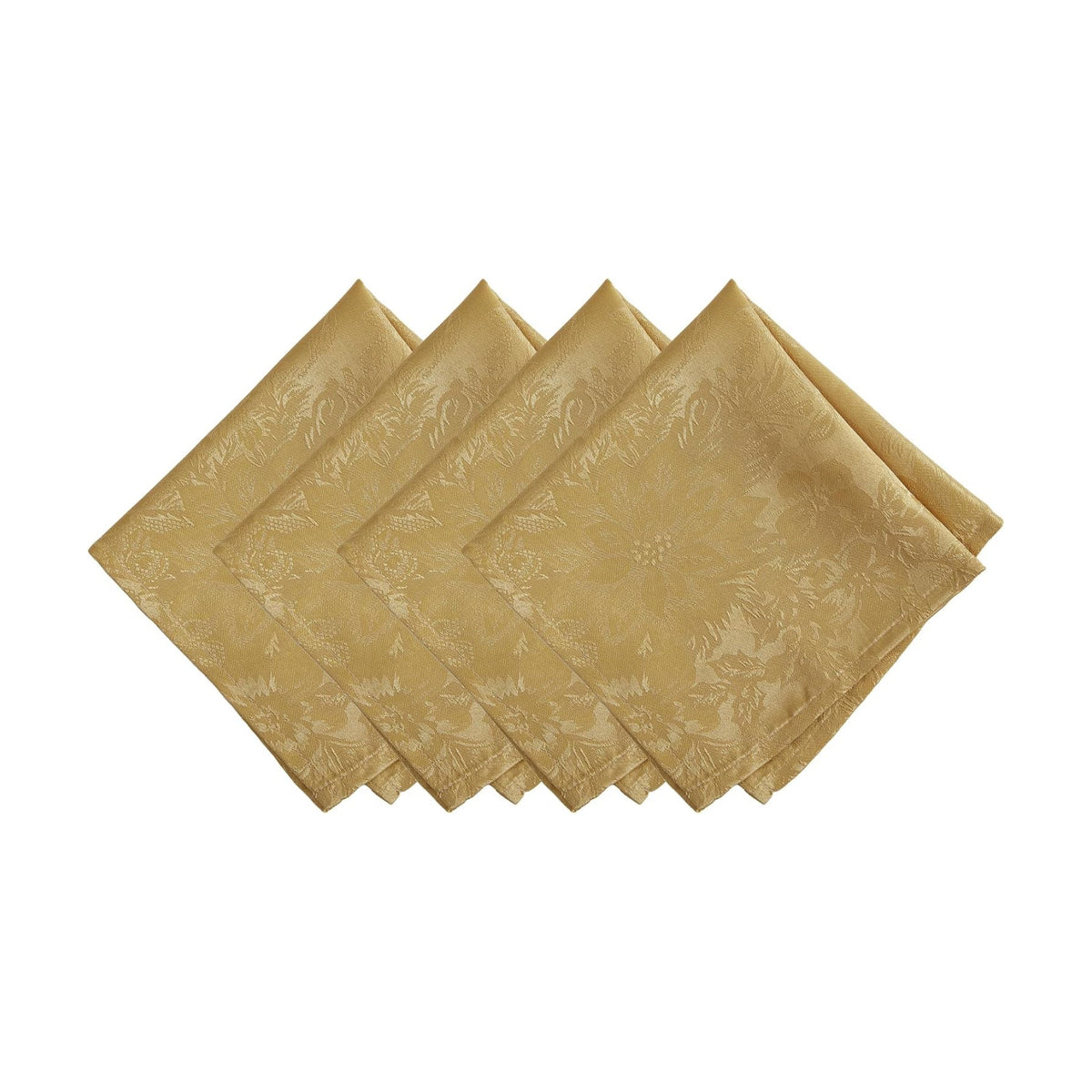 Poinsettia Elegance Jacquard Holiday Napkins, Set of 4, Gold - 17" W x 17" L