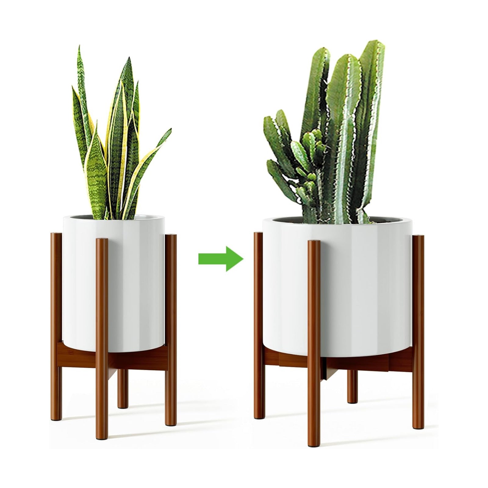 MUDEELA Plant Stand for Indoor, Bamboo Material, Dark Brown, 14.5 Inch Tall | Adjustable Width Fits 8-12 Inch Pot