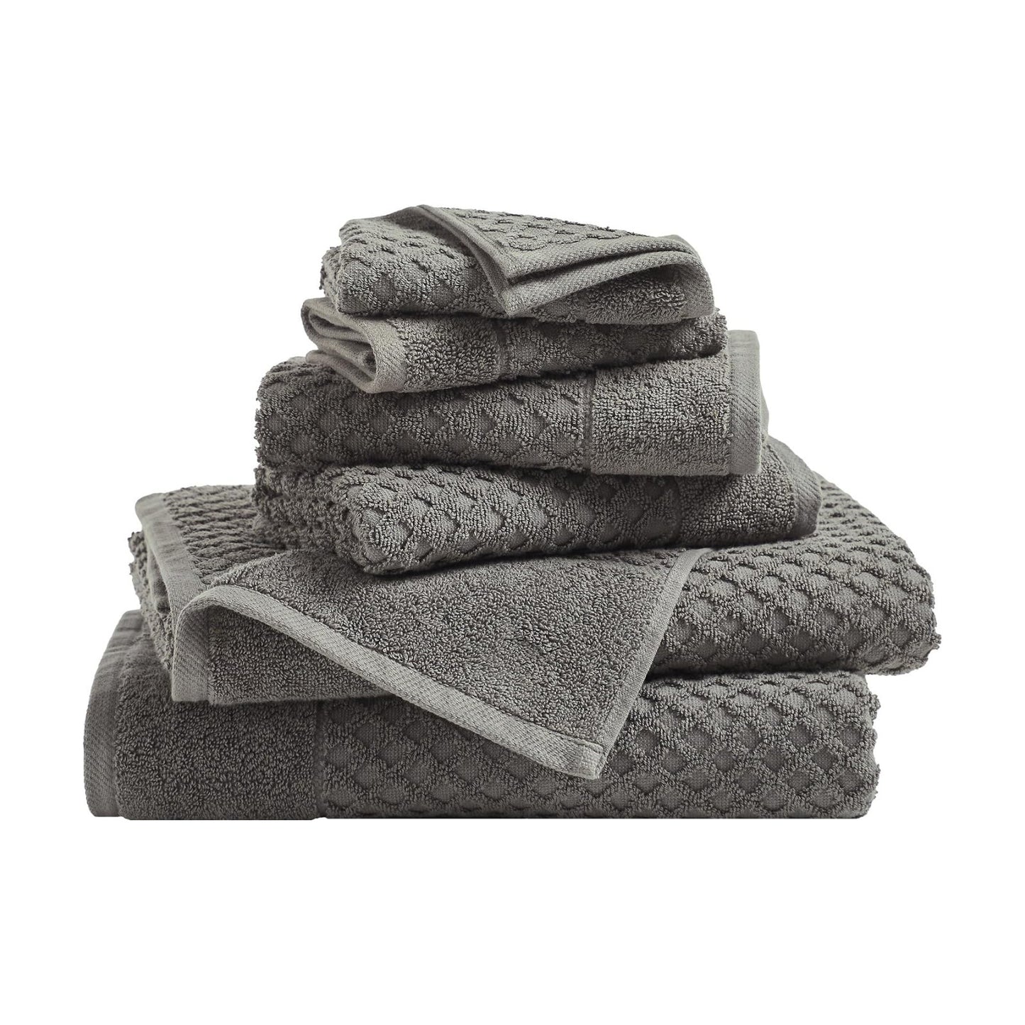 Great Bay Home Bath Towels - 100% Cotton 6 Piece Towel Set - Diamond Waffle Weave - Absorbent, Durable, Quick-Dry