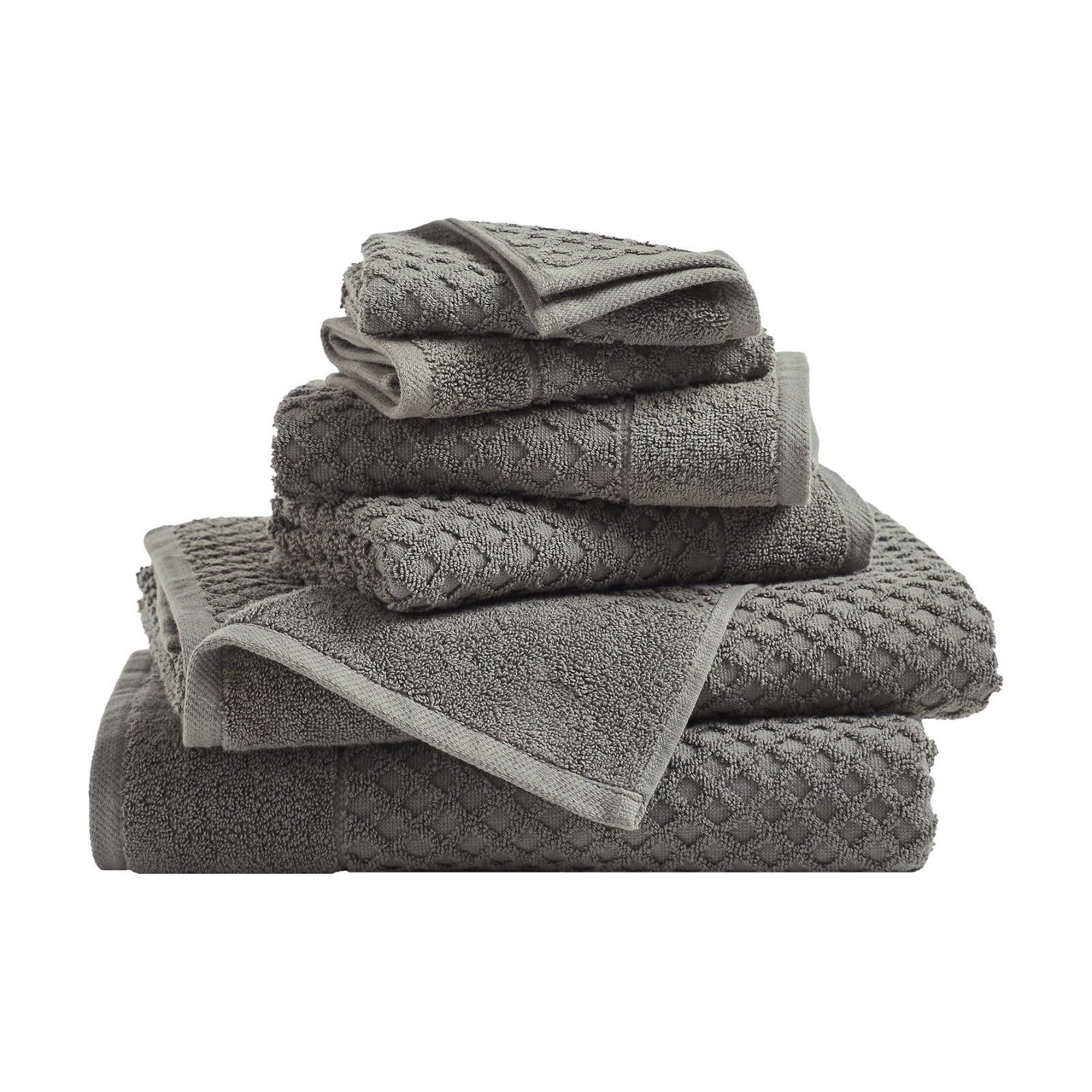 Great Bay Home Bath Towels - 100% Cotton 6 Piece Towel Set - Diamond Waffle Weave - Absorbent, Durable, Quick-Dry