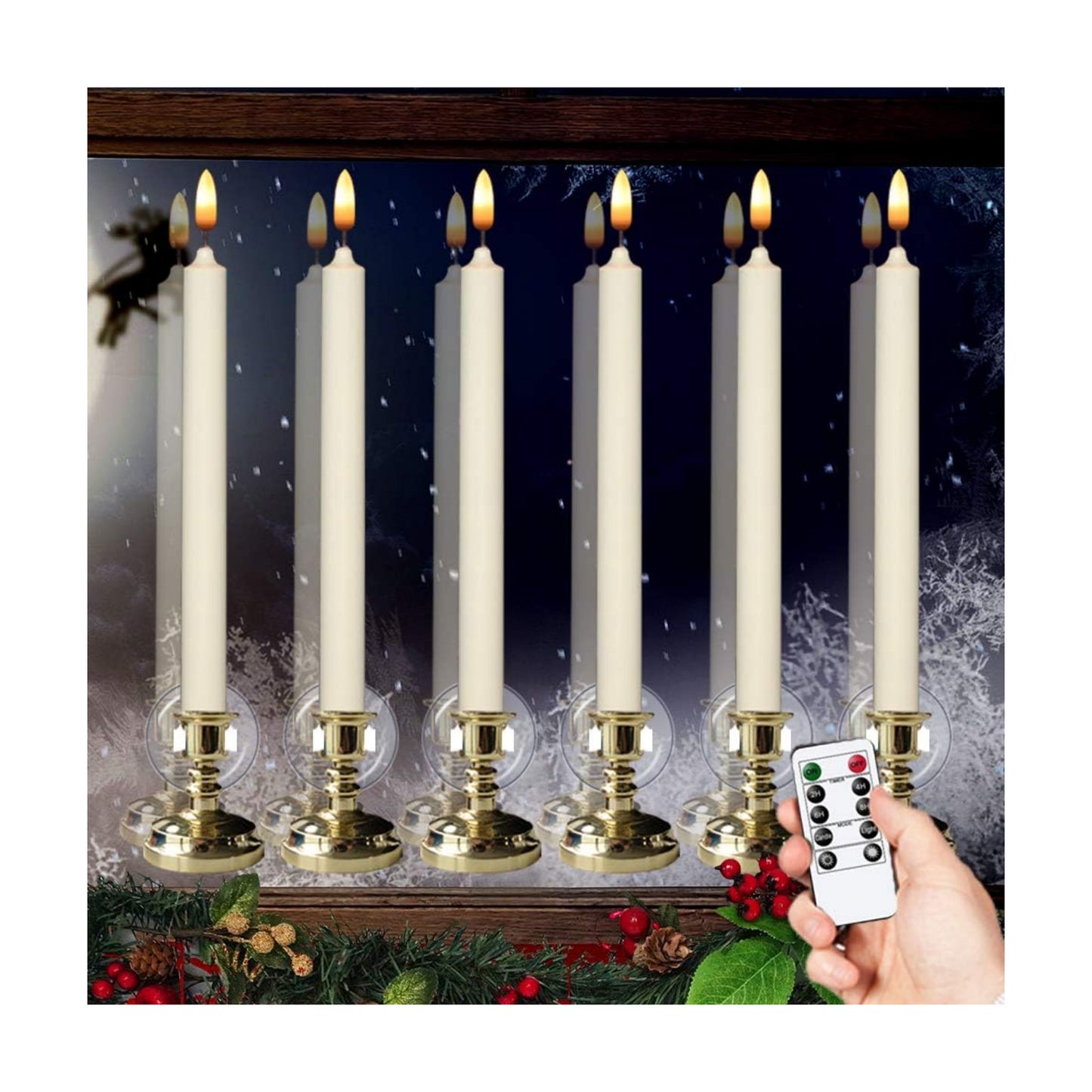 Wondise Flameless Window Candles with Timer & Remote, 10" Battery Operated | 3D Wick LED Flickering Window Candles for