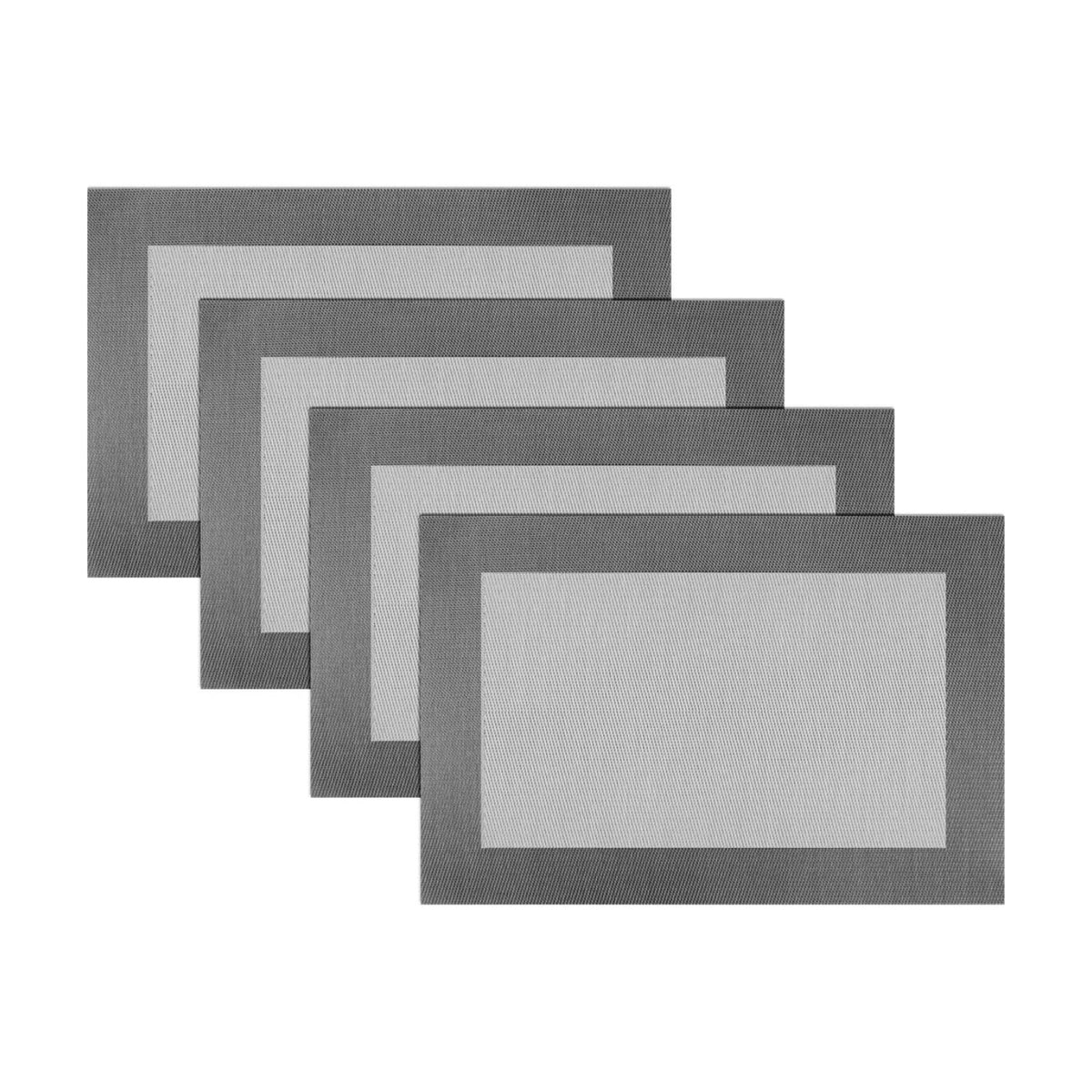 Vinyl Placemats Heat-Resistant Table Mats Washable Easy Clean Plastic Placemats for Dining Table Set of 4 (Dark Silver)