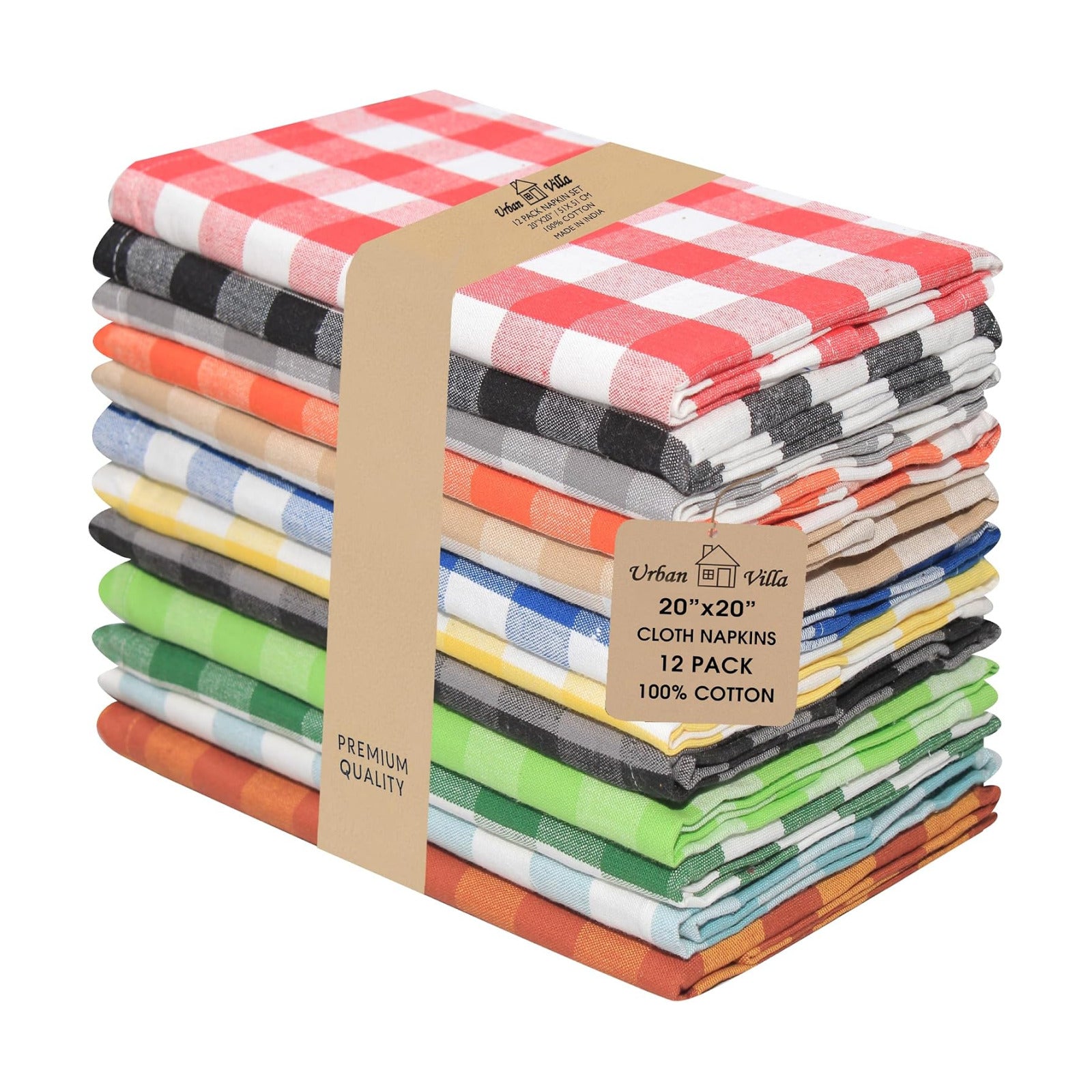 Urban Villa Cloth Napkins Cotton 12x12 (Set of 12) Multi