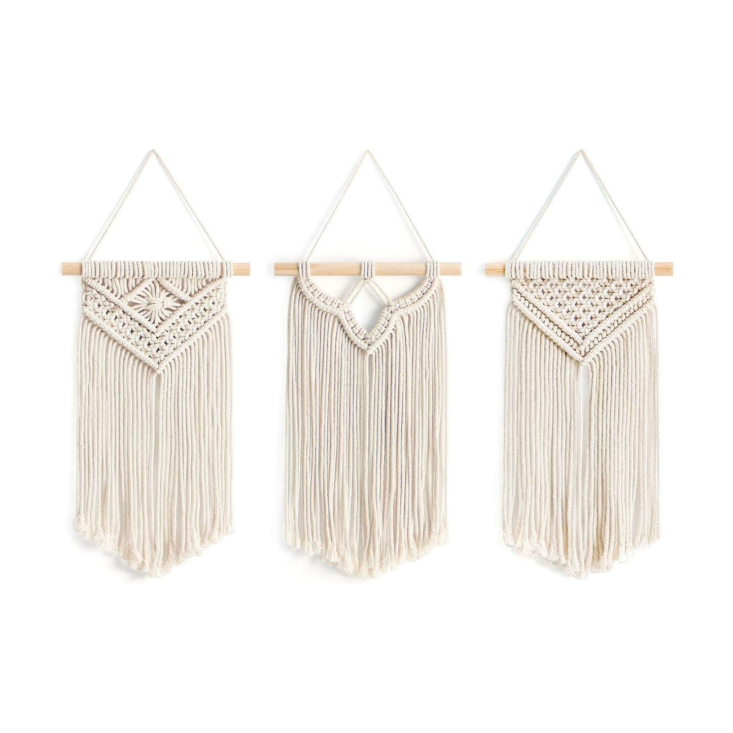 Small Macrame Wall Hanging Boho Art Woven Wall Decor Home Chic Decoration / Set of 3