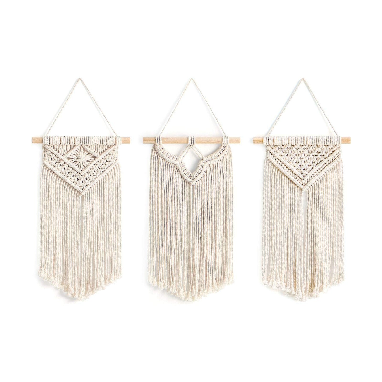 Small Macrame Wall Hanging Boho Art Woven Wall Decor Home Chic Decoration / Set of 3