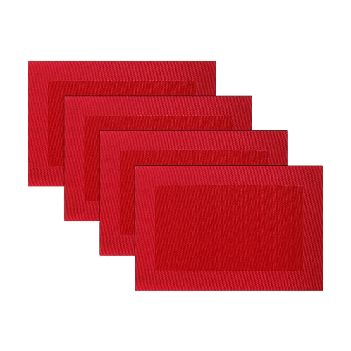 Vinyl Placemats Heat-Resistant Table Mats Washable Easy Clean Plastic Placemats for Dining Table Set of 4 (Red)