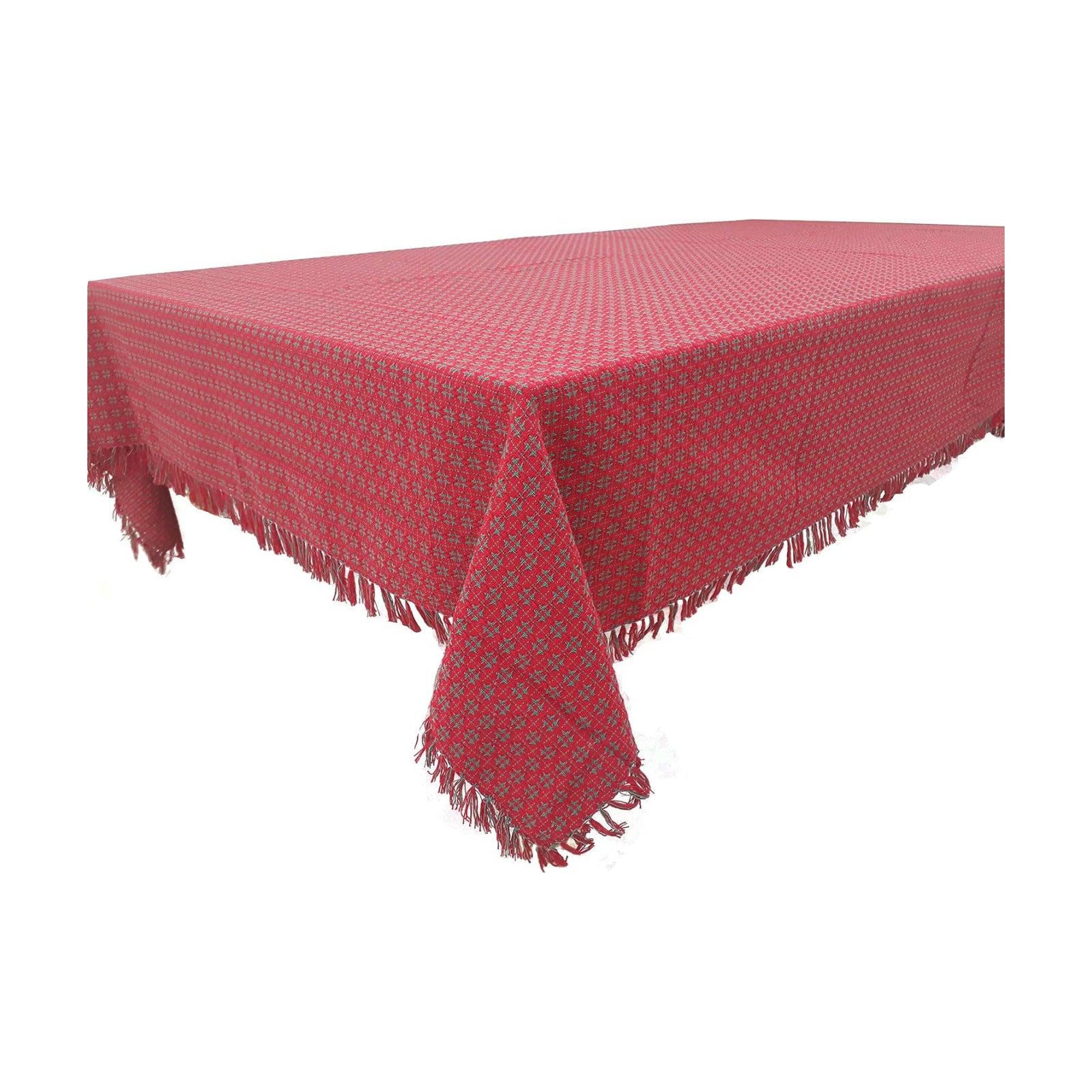 Table Cloth, Christmas Red & Green Woven Fringed, 100% Cotton Table Cover, Size 60x84 Inch, Suitable for Formal Dining