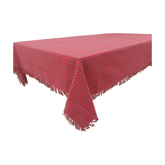 Table Cloth, Christmas Red & Green Woven Fringed, 100% Cotton Table Cover, Size 60x84 Inch, Suitable for Formal Dining